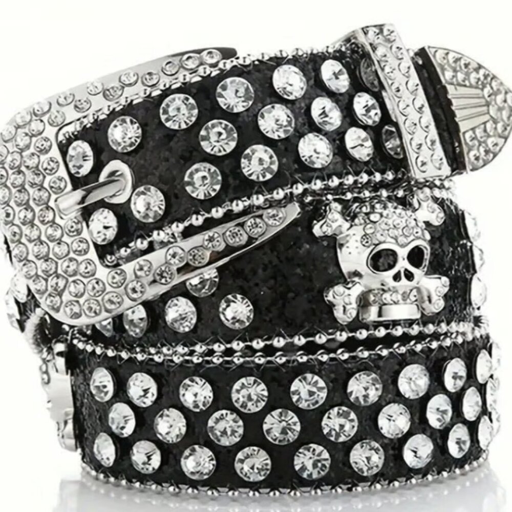 Black Skull Rhinestone belt